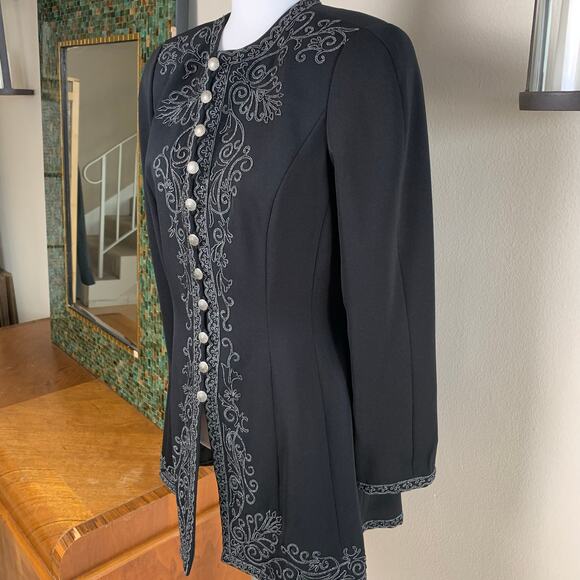 Vintage Marie St. Claire Size 6 Embroidered Blazer Jacket Black Whimsygoth - Picture 2 of 13